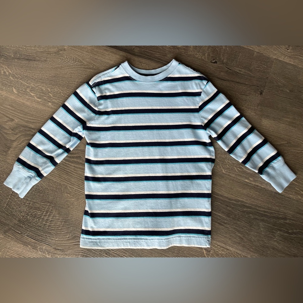 Cherokee Boys Long Sleeve Shirt Sz X-Small Blue & White Stripes Crew Neck Cotton
